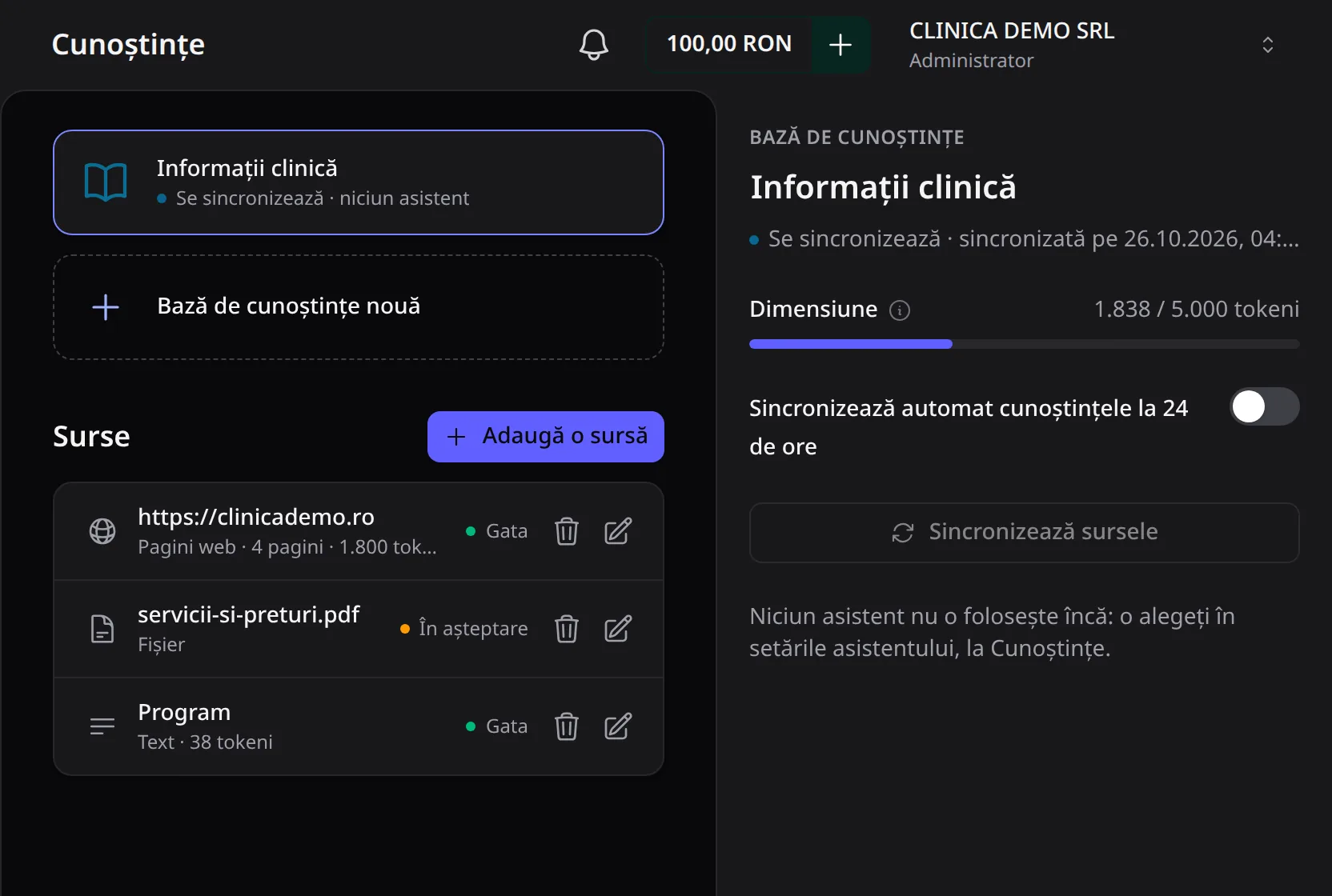 Lista surselor: site-ul și fișierul în așteptare, textul gata.